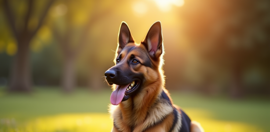 Berger Allemand royal contre Berger Belge : quelles différences ? Chien berger allemand assis dans un parc ensoleille avec couleurs vives
