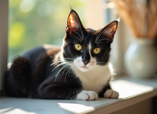 Pourquoi les chats noirs et blancs sont-ils si spéciaux ? Chat noir et blanc allongé sur une fenêtre ensoleillée