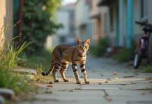 Combien de temps un chat domestique peut-il survivre en cas d’abandon ? Chat tabby dans une rue urbaine abandonnée