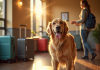 Chien golden retriever accueilli dans pension pour chiens ensoleillée