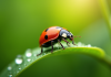 Coccinelle rouge sur une feuille verte brillante