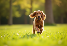 Cocker spaniel jouant dans un parc ensoleille
