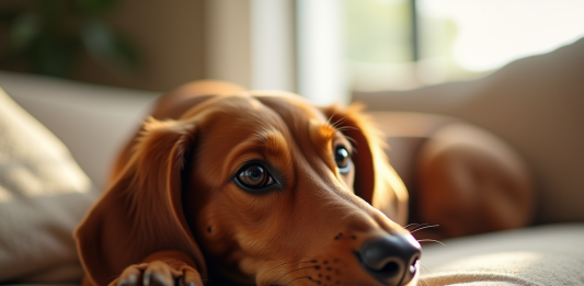 Tout savoir sur le caractère du teckel : doux ou têtu ? Dachshund allongé sur un canapé beige lumineux