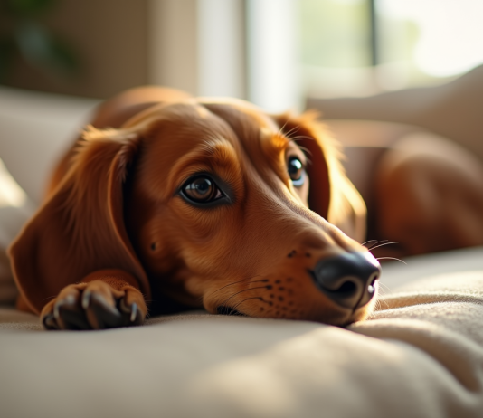 Tout savoir sur le caractère du teckel : doux ou têtu ? Dachshund allongé sur un canapé beige lumineux
