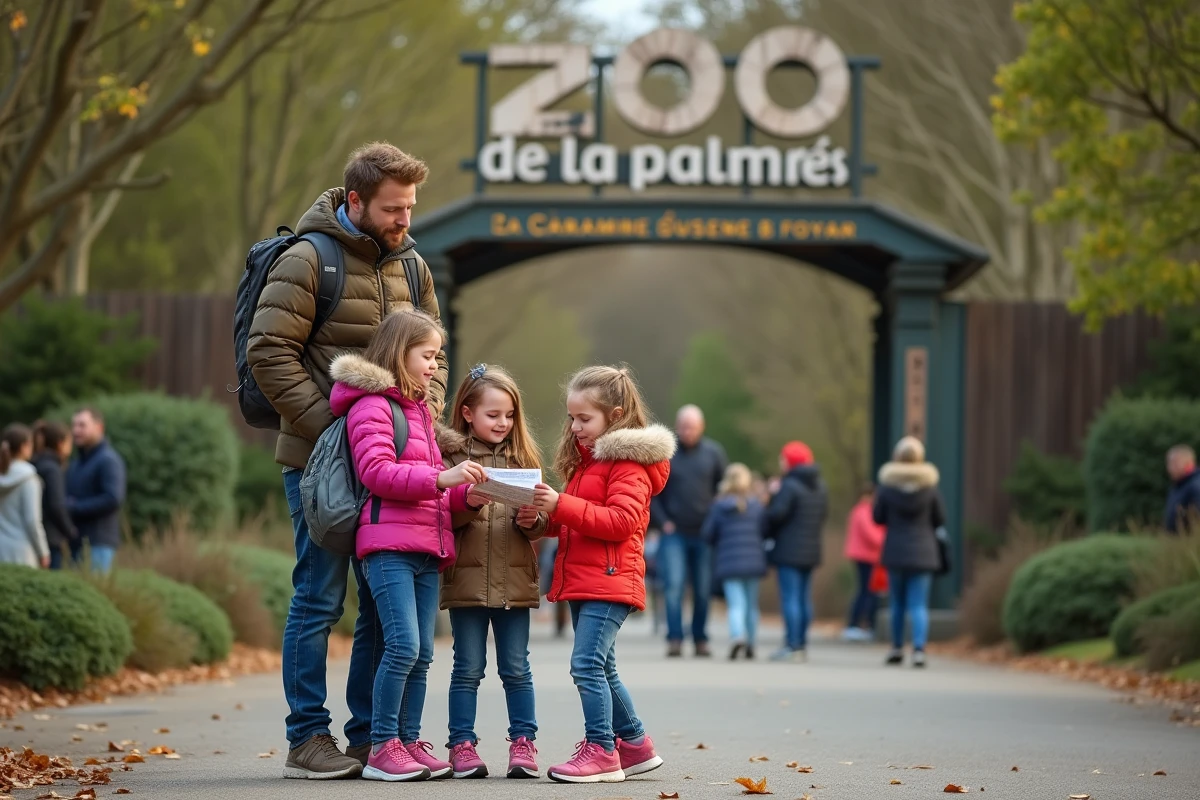 Famille avec enfants devant l'entrée du Zoo de La Palmyre