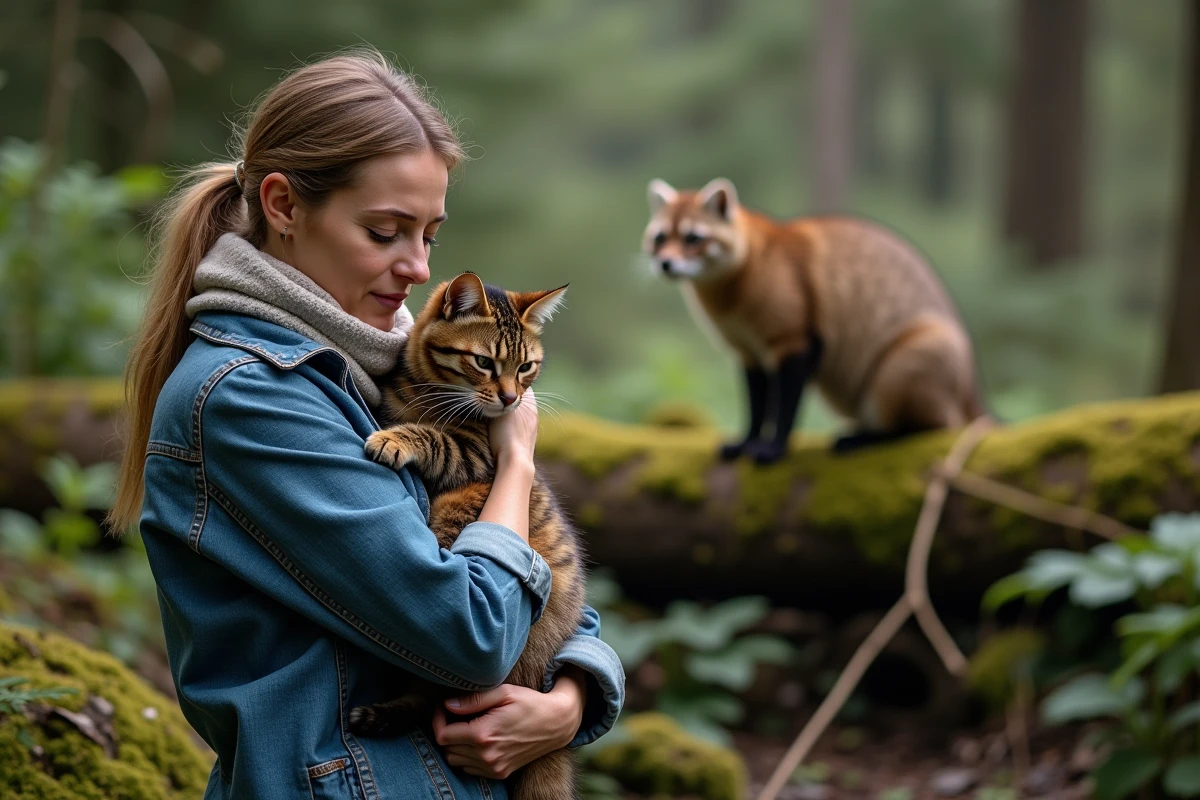 Femme tenant son chat près d