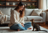 Chat : comprendre les attitudes étranges et les changer ! Jeune femme avec chat dans un salon cosy