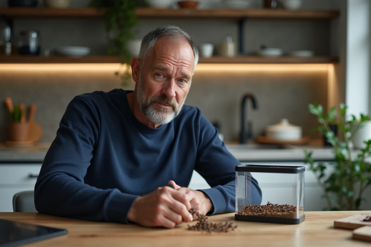Homme verse des fourmis dans un formicarium neuf