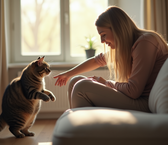 Chat : Comprendre pourquoi il me rejette Personne sur un canapé douce avec un chat tabby qui tourne la tête