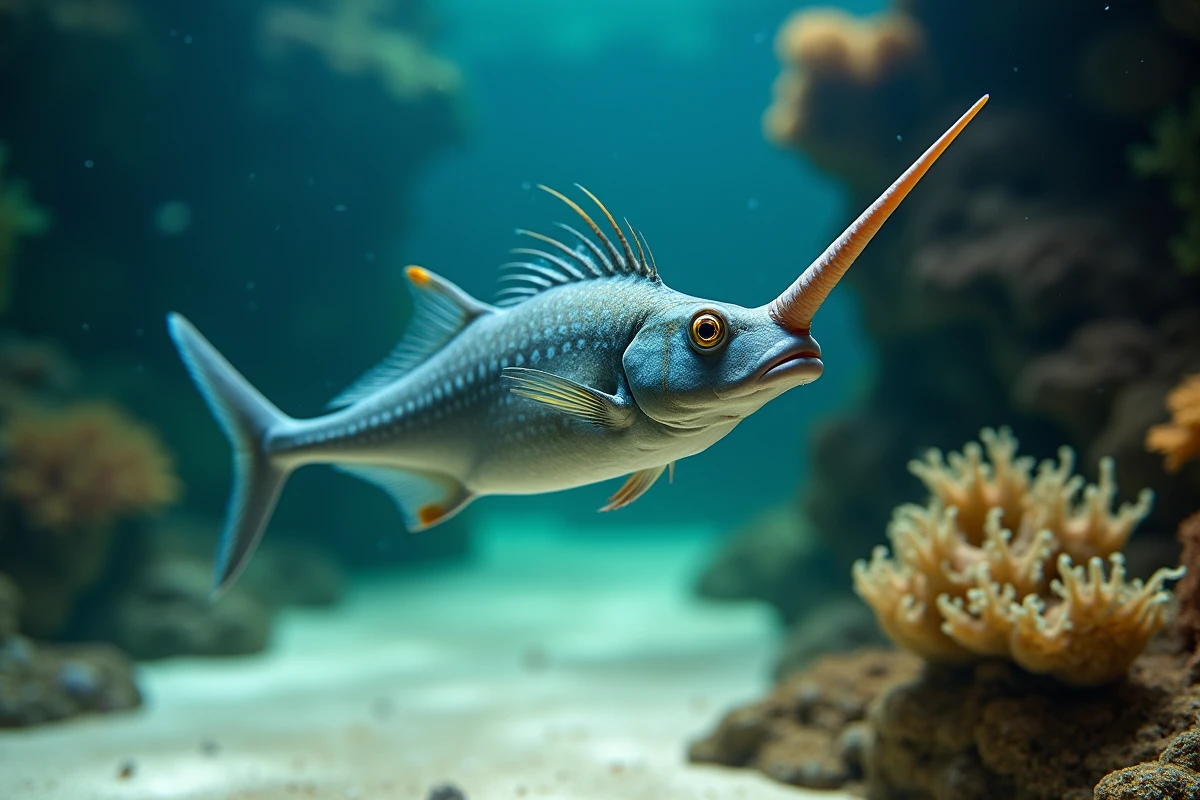Poisson licorne en aquarium tropical, exemple d'animal en U pour quiz de biologie marine