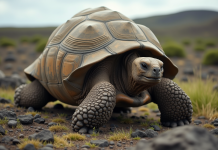 Tortue géante des Galápagos dans son habitat naturel