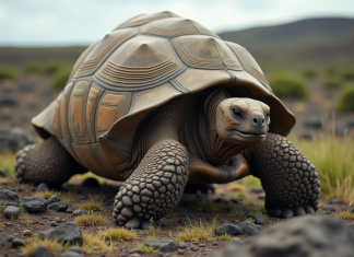 Tortue géante des Galápagos dans son habitat naturel