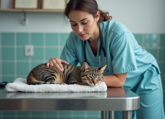 Prix euthanasie chat : tarif et coût des services vétérinaires Vétérinaire réconfortant un chat âgé dans une clinique