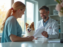 Remboursement vétérinaire : les étapes clés pour être remboursé sans stress Propriétaire souriant à la clinique vétérinaire avec son chien